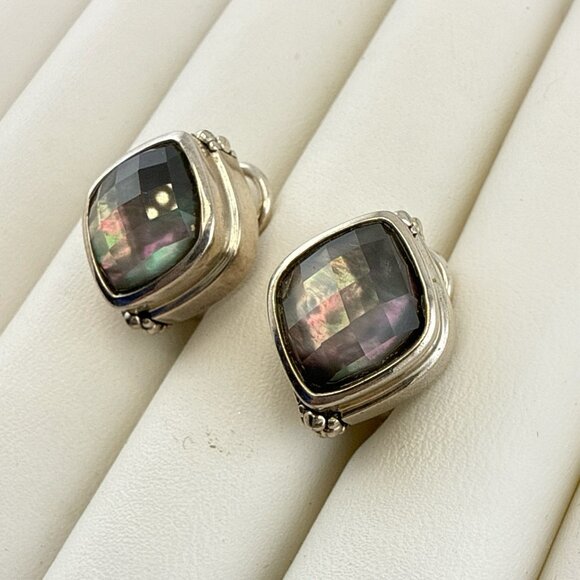 Michael Dawkins Earrings Smoky Quartz Sterling Silver 14K Posts Omega Back 925